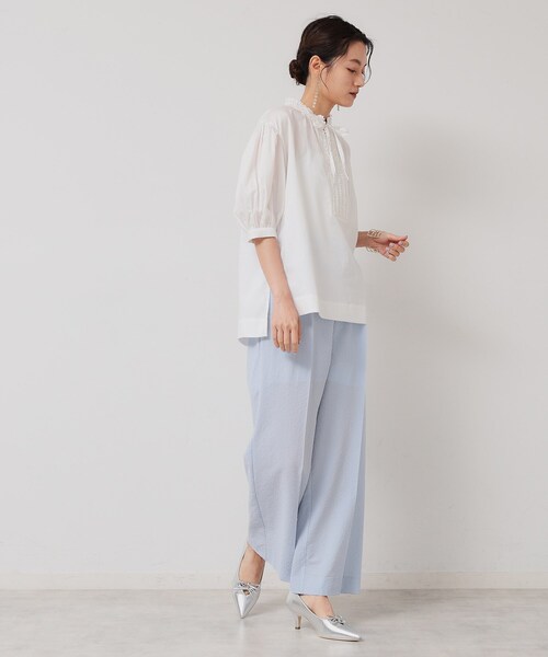 Sunauna（スーナウーナ）の「【シャーリング／チュニック】スキッパーブラウス（シャツ/ブラウス・レディース・ネイビー/オフホワイト/ブルー・38）」の5枚目の写真