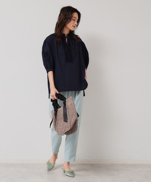 Sunauna（スーナウーナ）の「【シャーリング／チュニック】スキッパーブラウス（シャツ/ブラウス・レディース・ネイビー/オフホワイト/ブルー・38）」の7枚目の写真