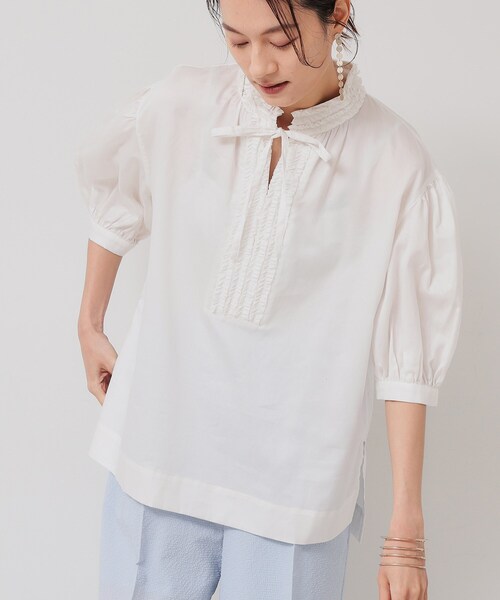 Sunauna（スーナウーナ）の「【シャーリング／チュニック】スキッパーブラウス（シャツ/ブラウス・レディース・ネイビー/オフホワイト/ブルー・38）」の9枚目の写真