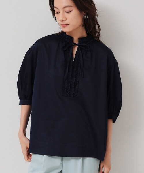 Sunauna（スーナウーナ）の「【シャーリング／チュニック】スキッパーブラウス（シャツ/ブラウス・レディース・ネイビー/オフホワイト/ブルー・38）」の17枚目の写真