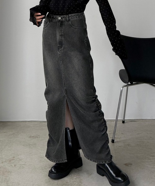 サイドギャザーデニムスカート