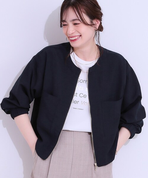 DRESKIP(ドレスキップ)の「【洗える/S-LL/ひんやり/UV】さらりと羽織れる 麻調ZIPブルゾン(ブルゾン・レディース・ネイビー/グリーン系/オフホワイト・04/01/02/03)」の3枚目の写真