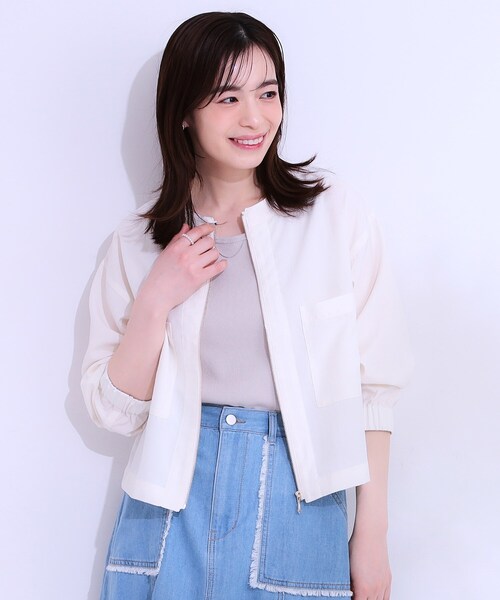 DRESKIP(ドレスキップ)の「【洗える/S-LL/ひんやり/UV】さらりと羽織れる 麻調ZIPブルゾン(ブルゾン・レディース・ネイビー/グリーン系/オフホワイト・04/01/02/03)」の4枚目の写真
