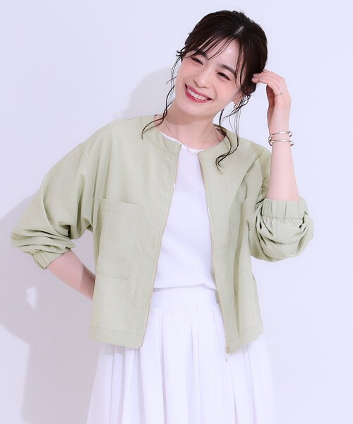 DRESKIP(ドレスキップ)の「【洗える/S-LL/ひんやり/UV】さらりと羽織れる 麻調ZIPブルゾン(ブルゾン・レディース・ネイビー/グリーン系/オフホワイト・04/01/02/03)」の12枚目の写真