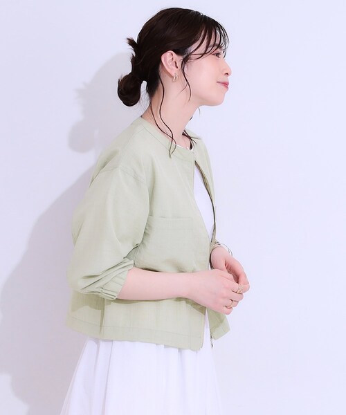 DRESKIP(ドレスキップ)の「【洗える/S-LL/ひんやり/UV】さらりと羽織れる 麻調ZIPブルゾン(ブルゾン・レディース・ネイビー/グリーン系/オフホワイト・04/01/02/03)」の13枚目の写真