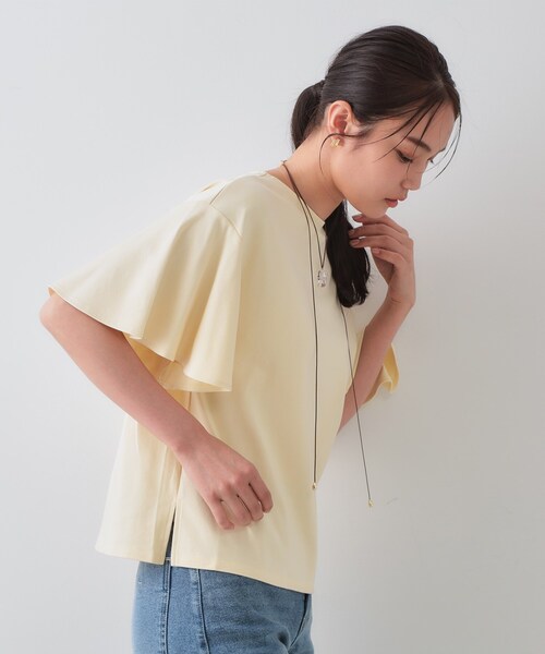 OPAQUE.CLIP(オペークドットクリップ)の「◆《S-LLサイズ》フレアスリーブカッソー【UV/接触冷感/洗濯機洗い可】(Tシャツ/カットソー・レディース・ナチュラル/ブラック/ホワイト/ライトイエロー系・36/38/40/42)」の7枚目の写真