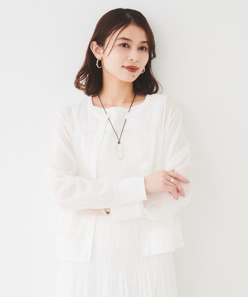 UNTITLED（アンタイトル）の「【洗える/ストレッチ性/短丈】クルーネックシアーカーディガン（カーディガン/ボレロ・レディース・ブラック/オフホワイト/ライトグレー・44/48/00/02/04）」の22枚目の写真