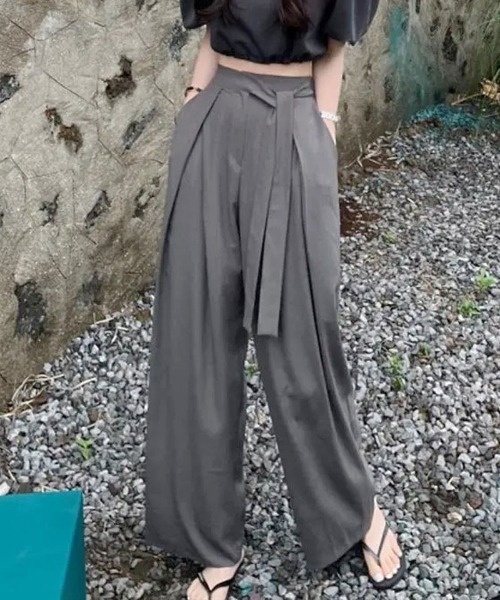 shoppinggo(ショッピングゴー)の「夏服 ワイドパンツ テーパードパンツ(スラックス・レディース・ブラック/グレー・M/L)」の1枚目の写真