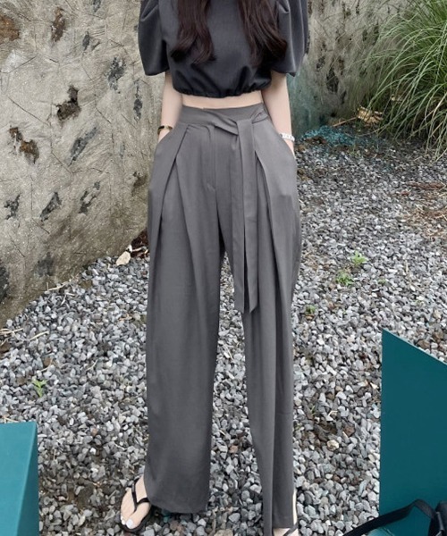 shoppinggo(ショッピングゴー)の「夏服 ワイドパンツ テーパードパンツ(スラックス・レディース・ブラック/グレー・M/L)」の4枚目の写真