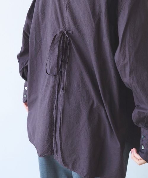 コットンキャッチワッシャーmoe sleeves バックリボンブラウス