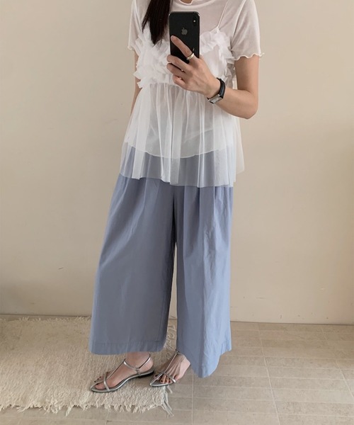 LYEON(リヨン)の「フリルチュールキャミ&Tシャツセット(Tシャツ/カットソー・レディース・オフホワイト/グレー・FREE)」の13枚目の写真