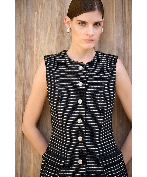 Estella.K(エステラケー)の「Alice Tweed Long Dress ボーダーツイードブレードトリムドレス(ワンピース・レディース・ホワイト系/ブラック系・FREE)」の18枚目の写真