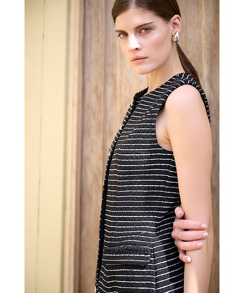 Estella.K(エステラケー)の「Alice Tweed Long Dress ボーダーツイードブレードトリムドレス(ワンピース・レディース・ホワイト系/ブラック系・FREE)」の22枚目の写真