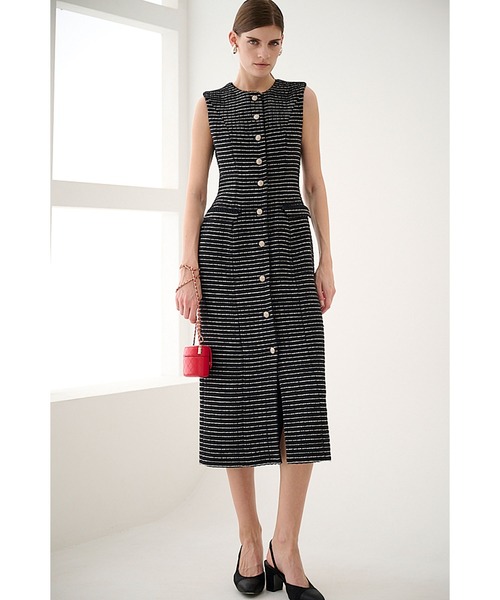 Estella.K(エステラケー)の「Alice Tweed Long Dress ボーダーツイードブレードトリムドレス(ワンピース・レディース・ホワイト系/ブラック系・FREE)」の14枚目の写真