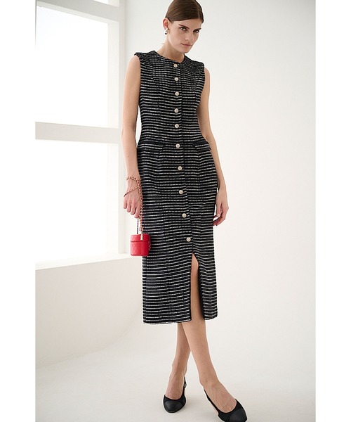 Estella.K(エステラケー)の「Alice Tweed Long Dress ボーダーツイードブレードトリムドレス(ワンピース・レディース・ホワイト系/ブラック系・FREE)」の16枚目の写真