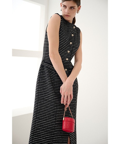 Estella.K(エステラケー)の「Alice Tweed Long Dress ボーダーツイードブレードトリムドレス(ワンピース・レディース・ホワイト系/ブラック系・FREE)」の19枚目の写真