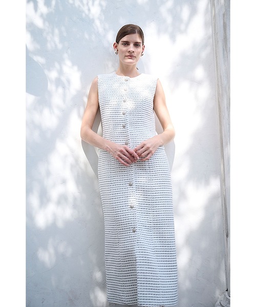 Estella.K(エステラケー)の「Alice Tweed Long Dress ボーダーツイードブレードトリムドレス(ワンピース・レディース・ホワイト系/ブラック系・FREE)」の10枚目の写真