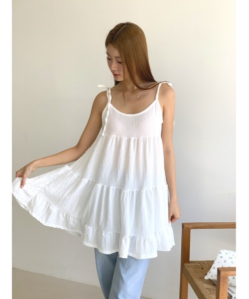 MINS MINIS(ミンスミニス)の「キャミチュニックフリルワンピース(ワンピース・レディース・ベージュ/アイボリー/ブラック・FREE)」の3枚目の写真