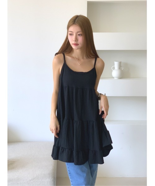 MINS MINIS(ミンスミニス)の「キャミチュニックフリルワンピース(ワンピース・レディース・ベージュ/アイボリー/ブラック・FREE)」の1枚目の写真