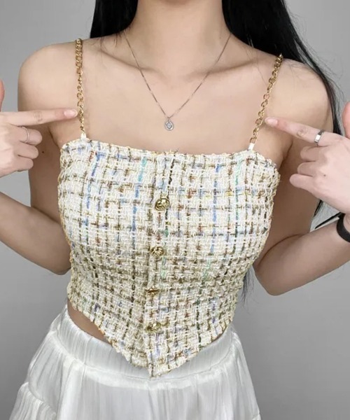 PRIVATE  BEACH（プライベートビーチ）の「ファンシーツイードコルセットベアトップ（タンクトップ・レディース・ブラック/ピンク/ホワイト・FREE）」の2枚目の写真