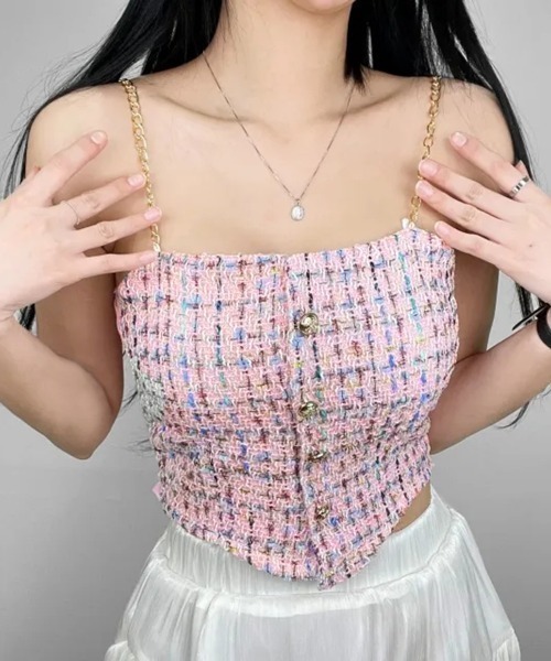 PRIVATE  BEACH（プライベートビーチ）の「ファンシーツイードコルセットベアトップ（タンクトップ・レディース・ブラック/ピンク/ホワイト・FREE）」の3枚目の写真