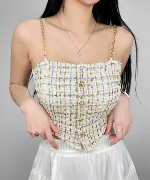 PRIVATE  BEACH（プライベートビーチ）の「ファンシーツイードコルセットベアトップ（タンクトップ・レディース・ブラック/ピンク/ホワイト・FREE）」の5枚目の写真