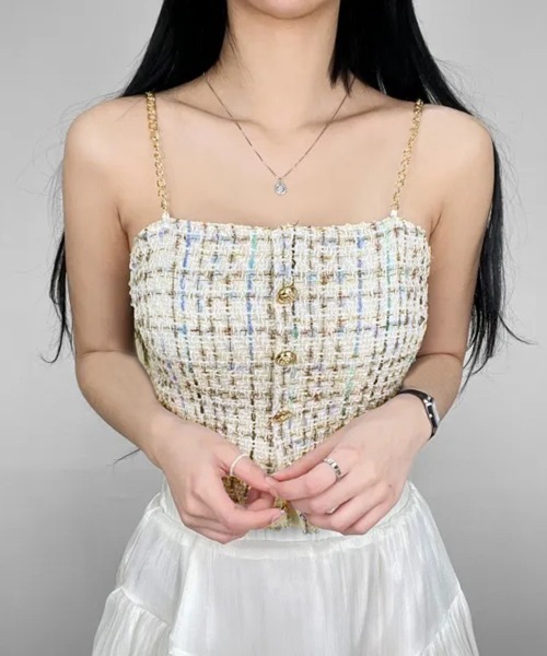 PRIVATE  BEACH（プライベートビーチ）の「ファンシーツイードコルセットベアトップ（タンクトップ・レディース・ブラック/ピンク/ホワイト・FREE）」の6枚目の写真