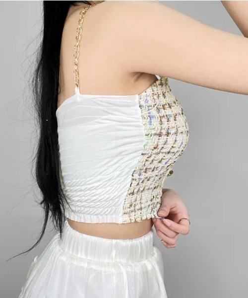 PRIVATE  BEACH（プライベートビーチ）の「ファンシーツイードコルセットベアトップ（タンクトップ・レディース・ブラック/ピンク/ホワイト・FREE）」の8枚目の写真