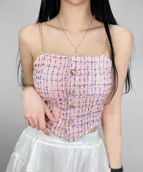 PRIVATE  BEACH（プライベートビーチ）の「ファンシーツイードコルセットベアトップ（タンクトップ・レディース・ブラック/ピンク/ホワイト・FREE）」の9枚目の写真