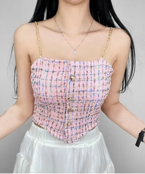 PRIVATE  BEACH（プライベートビーチ）の「ファンシーツイードコルセットベアトップ（タンクトップ・レディース・ブラック/ピンク/ホワイト・FREE）」の11枚目の写真