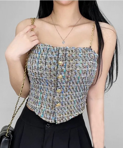 PRIVATE  BEACH（プライベートビーチ）の「ファンシーツイードコルセットベアトップ（タンクトップ・レディース・ブラック/ピンク/ホワイト・FREE）」の12枚目の写真