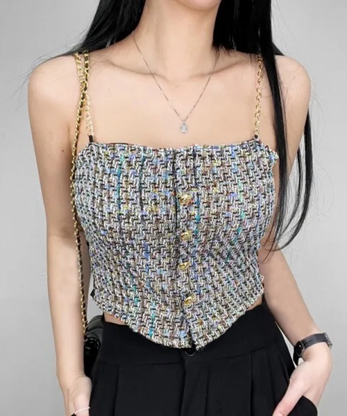 PRIVATE  BEACH（プライベートビーチ）の「ファンシーツイードコルセットベアトップ（タンクトップ・レディース・ブラック/ピンク/ホワイト・FREE）」の13枚目の写真