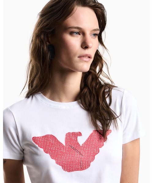 EMPORIO ARMANI(エンポリオアルマーニ)の「【エンポリオ アルマーニ】ASV スリムフィットTシャツ ストレッチジャージー オーバーサイズイーグルパターン(Tシャツ/カットソー・レディース・ブラック/ホワイト・X-SMALL/SMALL/MEDIUM/LARGE)」の5枚目の写真