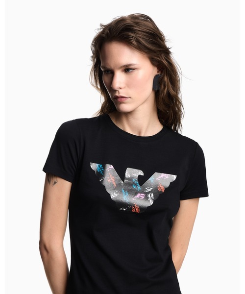 EMPORIO ARMANI(エンポリオアルマーニ)の「【エンポリオ アルマーニ】ASV スリムフィットTシャツ ストレッチジャージー オーバーサイズイーグルパターン(Tシャツ/カットソー・レディース・ブラック/ホワイト・X-SMALL/SMALL/MEDIUM/LARGE)」の8枚目の写真