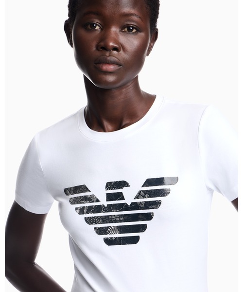 EMPORIO ARMANI（エンポリオアルマーニ）の「【エンポリオ アルマーニ】ASV スリムフィットTシャツ ストレッチジャージー オーバーサイズイーグルパターン（Tシャツ/カットソー・レディース・ブラック/ホワイト/ホワイト系その他/ネイビー・X-SMALL/SMALL/MEDIUM/LARGE）」の7枚目の写真