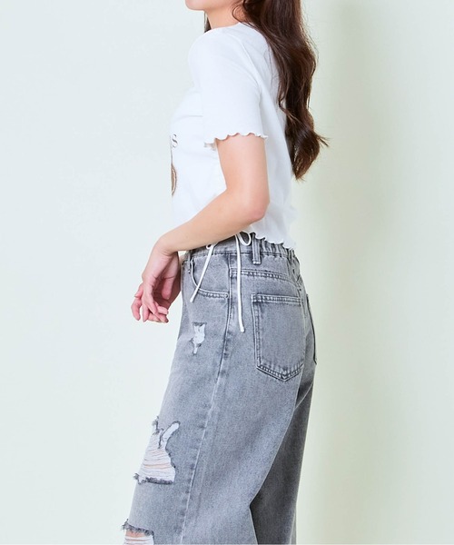 GORGE(ゴージ)の「《クマプリント×ドロスト》レディース クロップドTシャツ サイド絞りトップス 春夏秋(Tシャツ/カットソー・レディース・ブラウン/ブラック/オフホワイト・F)」の6枚目の写真