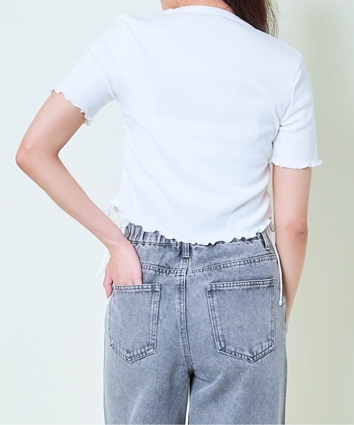 GORGE(ゴージ)の「《クマプリント×ドロスト》レディース クロップドTシャツ サイド絞りトップス 春夏秋(Tシャツ/カットソー・レディース・ブラウン/ブラック/オフホワイト・F)」の7枚目の写真