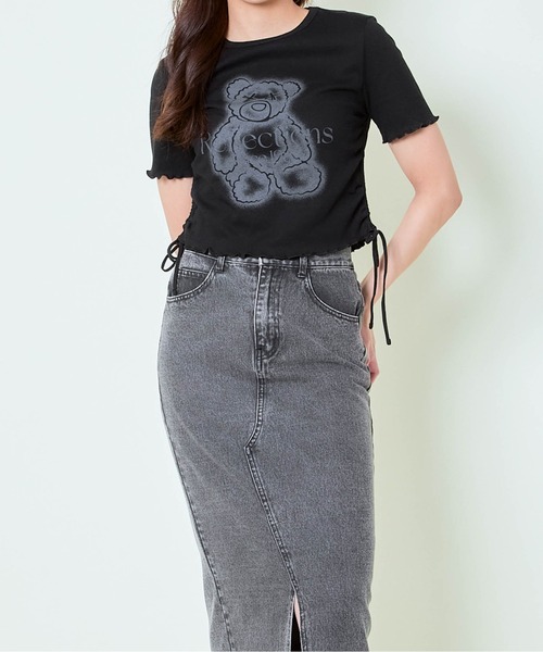 GORGE(ゴージ)の「《クマプリント×ドロスト》レディース クロップドTシャツ サイド絞りトップス 春夏秋(Tシャツ/カットソー・レディース・ブラウン/ブラック/オフホワイト・F)」の8枚目の写真