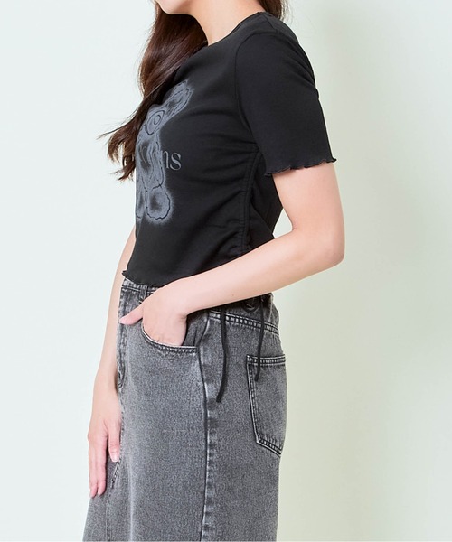GORGE(ゴージ)の「《クマプリント×ドロスト》レディース クロップドTシャツ サイド絞りトップス 春夏秋(Tシャツ/カットソー・レディース・ブラウン/ブラック/オフホワイト・F)」の10枚目の写真