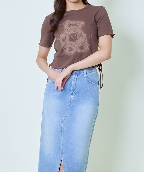 GORGE(ゴージ)の「《クマプリント×ドロスト》レディース クロップドTシャツ サイド絞りトップス 春夏秋(Tシャツ/カットソー・レディース・ブラウン/ブラック/オフホワイト・F)」の12枚目の写真