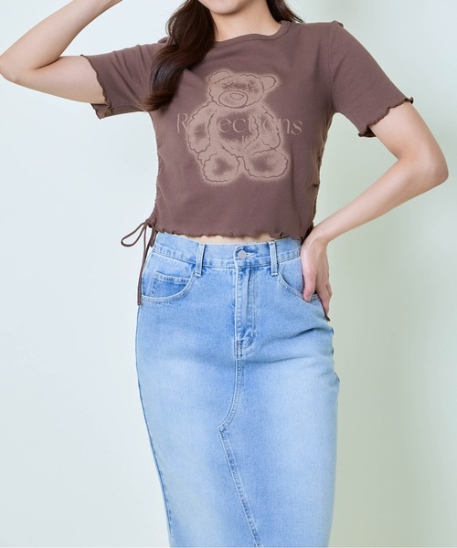 GORGE(ゴージ)の「《クマプリント×ドロスト》レディース クロップドTシャツ サイド絞りトップス 春夏秋(Tシャツ/カットソー・レディース・ブラウン/ブラック/オフホワイト・F)」の13枚目の写真