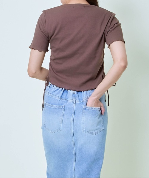 GORGE(ゴージ)の「《クマプリント×ドロスト》レディース クロップドTシャツ サイド絞りトップス 春夏秋(Tシャツ/カットソー・レディース・ブラウン/ブラック/オフホワイト・F)」の15枚目の写真