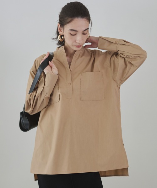 アンティーク　チュニックシャツ セール】バンドカラー チュニック シャツ (長袖)（シャツ