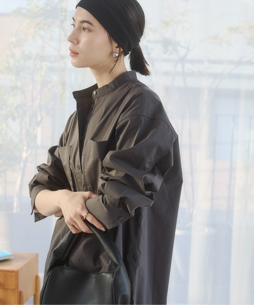 ANGIE(アンジー)の「バンドカラー チュニック シャツ / 長袖 / オフィスカジュアル / 通勤 / 春服 / 秋服(シャツ/ブラウス・レディース・ベージュ/チャコール/ブラック/ワイン/オフホワイト/サックスブルー・FREE)」の8枚目の写真