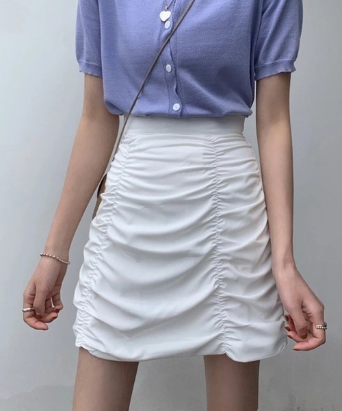 VIBGYOR（ヴィブジョー）の「[NARULA/ナルラ]ギャザーデザイン ショートスカート(CZ)（スカート・レディース・ブラック/ホワイト・FREE）」の8枚目の写真