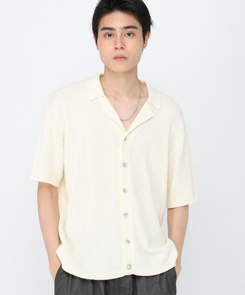 3.3 Field Trip （3.3フィールドトリップ）の「3.3 Field Trip／開襟ニット半袖カーディガン（カーディガン/ボレロ・メンズ・ベージュ/グレー/ブラック・LARGE/MEDIUM）」の7枚目の写真