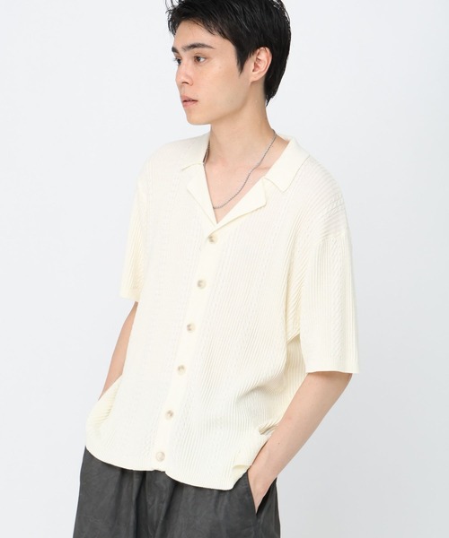 3.3 Field Trip （3.3フィールドトリップ）の「3.3 Field Trip／開襟ニット半袖カーディガン（カーディガン/ボレロ・メンズ・ベージュ/グレー/ブラック・LARGE/MEDIUM）」の8枚目の写真