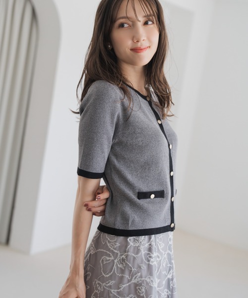 セール】2025秋冬新作 5分袖周総針配色カーディガン（カーディガン