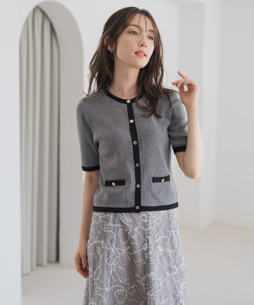 セール】2025秋冬新作 5分袖周総針配色カーディガン（カーディガン