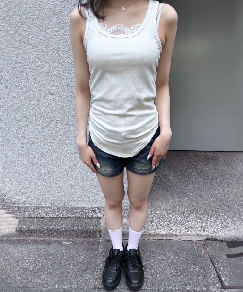 tinkerend(ティンカーエンド)の「Layered Cami Vest / レイヤードキャミベスト(タンクトップ・レディース・ホワイト/ブラック・FREE)」の17枚目の写真